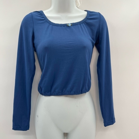 Blue Round Crop Top – Elastic Waist – Size Small, NWOT - Picture 3 of 4